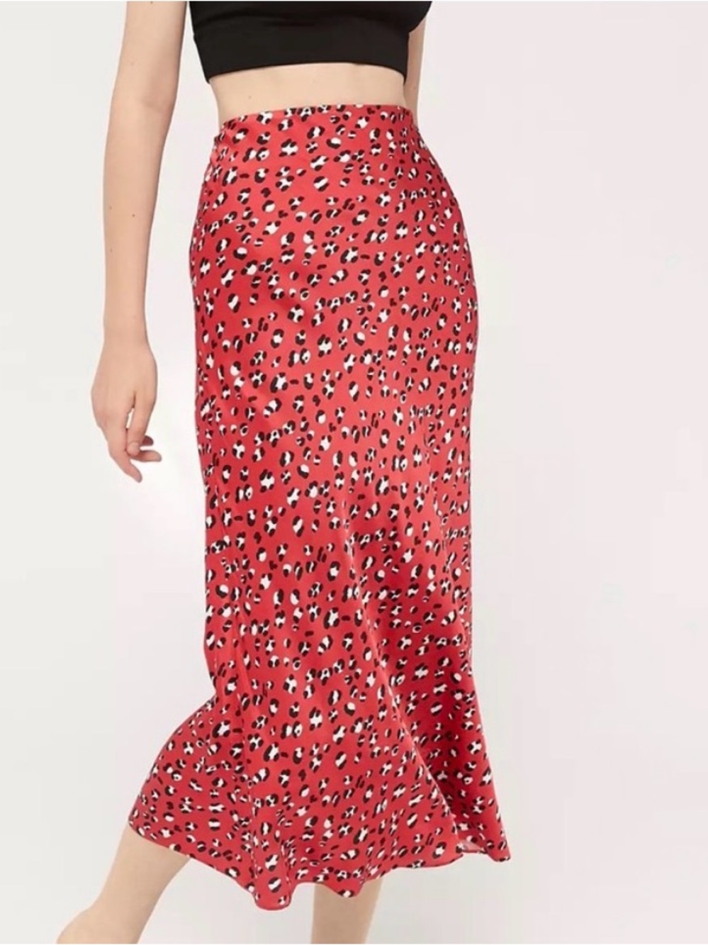 Urban Outfitters Red Leopard Print Midi Skirt